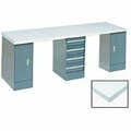 Global Industrial 96x30 Production Workbench, Laminate Square Edge Top, 2 Cabinet, 4 Drawer GY 607986